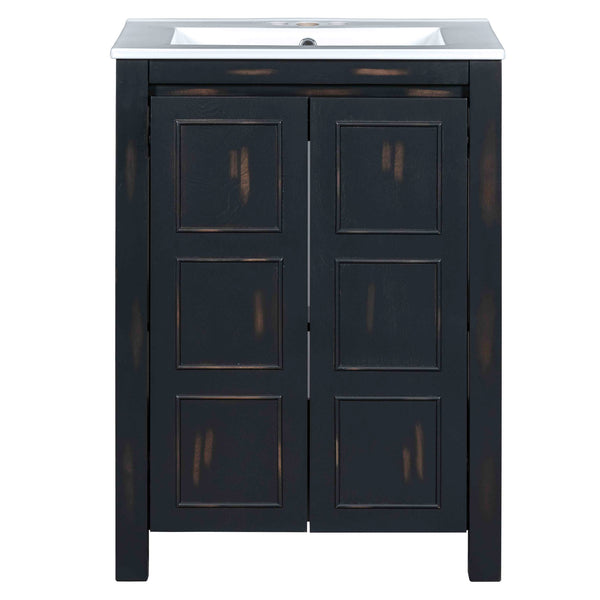 English Elm 48" Vintage Style Bathroom Vanity Cabinet with Ceramic Sink, Soft-Close Doors, Adjustable Shelf, Espresso Finish N729P000003P