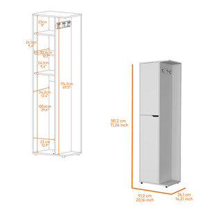 English Elm White Broom Cabinet 2-Door with Fixed Shelves, Tall 71.3" Organizer for Mops, Cleaning Supplies, Durable White Finish B062S00369