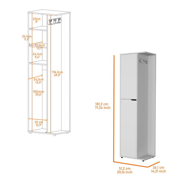 English Elm White Broom Cabinet 2-Door with Fixed Shelves, Tall 71.3" Organizer for Mops, Cleaning Supplies, Durable White Finish B062S00369