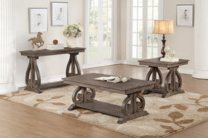 English Elm Classic Lewiston 3pc Occasional Table Set in Gray Finish with Arts & Crafts Slat Design, Shelf Storage Dark Oak 51.5 L x 21.5 W x 10.5 H B011P175453