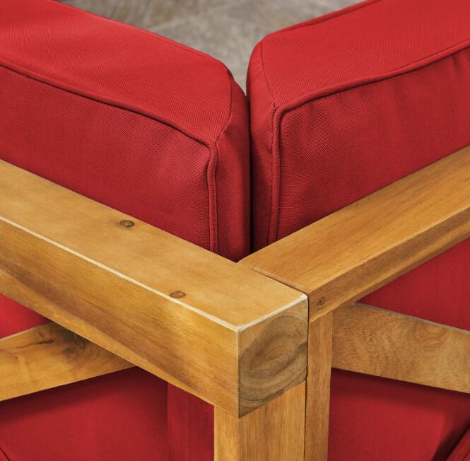 English Elm Christopher Knight Home® - Brava X-Back 3-Seater Outdoor Sectional Sofa Set – Vibrant Acacia Wood With Water-Resistant Cushions 64491.00-64492.00-64493.00RED