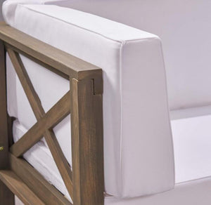 English Elm Brava Solid Acacia Cross-back Outdoor Armchair with Water-resistant Cushion Patio Seating 64491.00-64492.00-64493.00WHI