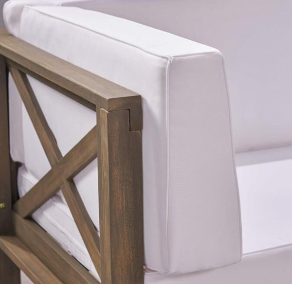 English Elm Brava Solid Acacia Cross-back Outdoor Armchair with Water-resistant Cushion Patio Seating 64491.00WHI-64492.00WHI