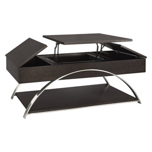 English Elm Modern Lift Top Coffee Table Oak Veneer Espresso Finish Chrome Base Hidden Storage B011P175369
