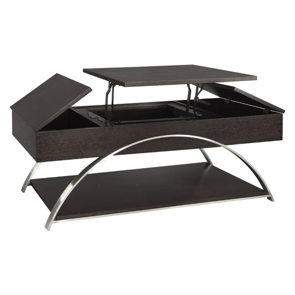 English Elm Modern Lift Top Coffee Table Oak Veneer Espresso Finish Chrome Base Hidden Storage B011P175369