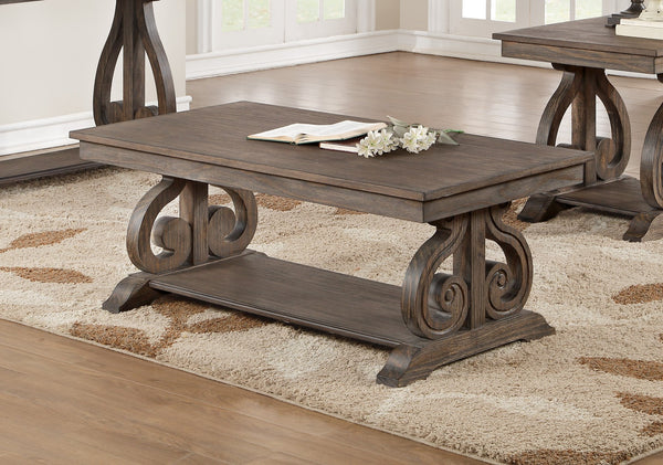 English Elm Classic Lewiston 3pc Occasional Table Set in Gray Finish with Arts & Crafts Slat Design, Shelf Storage Dark Oak 51.5 L x 29.5 W x 6.5 H B011P175456