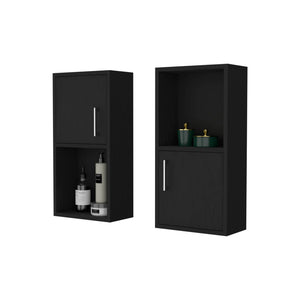 English Elm Wenge Bathroom Medicine Cabinets Set of 2 with Open Shelf, Manufactured Wood, Discreet Handles, Chic Storage B062P175073