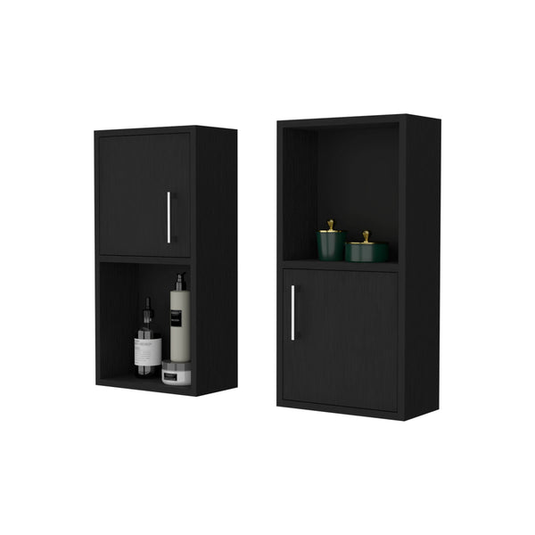 English Elm Wenge Bathroom Medicine Cabinets Set of 2 with Open Shelf, Manufactured Wood, Discreet Handles, Chic Storage B062P175073