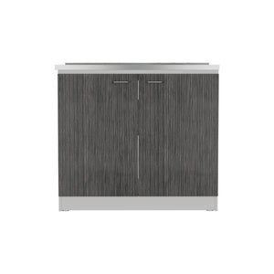 English Elm Napoles Utility Sink Cabinet With Stainless Steel Basin, Double Doors & Stylish Smokey Oak Finish B200S00147