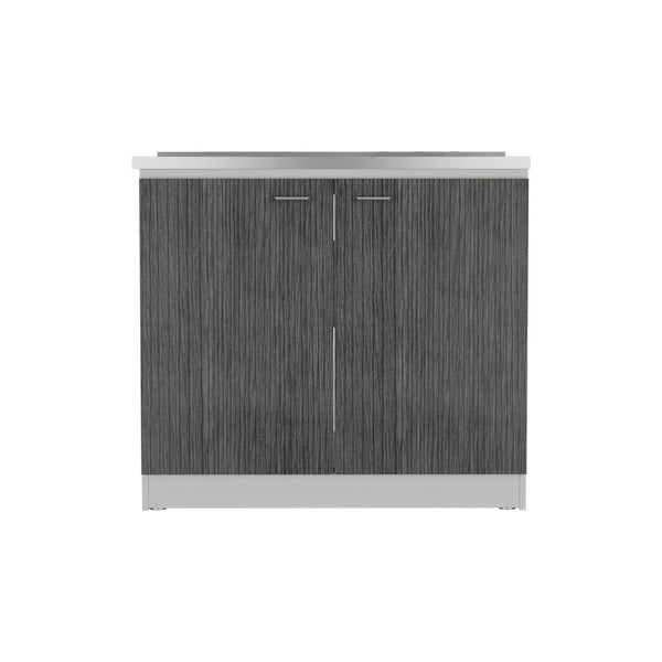 English Elm Napoles Utility Sink Cabinet With Stainless Steel Basin, Double Doors & Stylish Smokey Oak Finish B200S00147