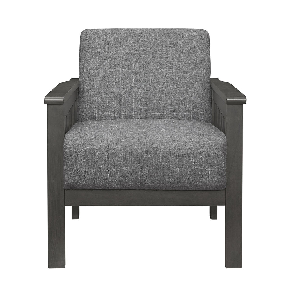 English Elm Gray Lewiston Accent Chair Antique Gray Solid Wood Mission Arms Vertical Slat Design, Linen-Like Upholstery, 27.5x31x32" B011P175437
