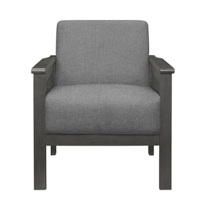 English Elm Gray Lewiston Accent Chair Antique Gray Solid Wood Mission Arms Vertical Slat Design, Linen-Like Upholstery, 27.5x31x32" B011P175437