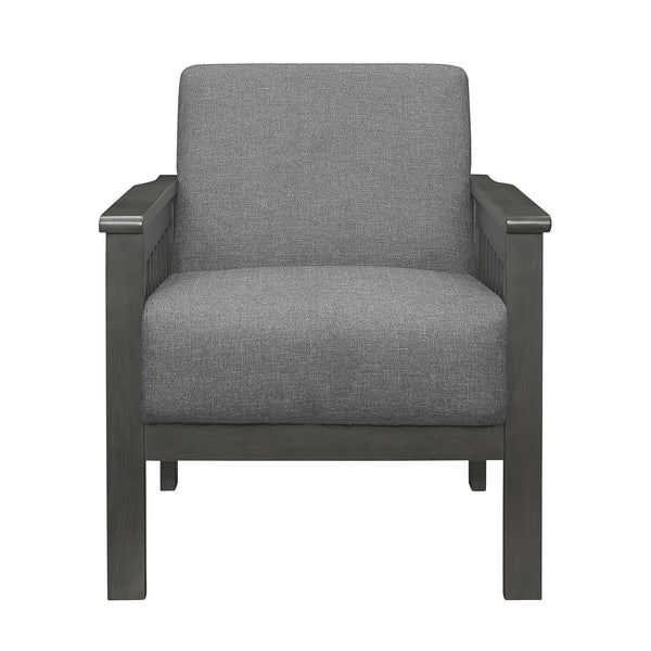 English Elm Gray Lewiston Accent Chair Antique Gray Solid Wood Mission Arms Vertical Slat Design, Linen-Like Upholstery, 27.5x31x32" B011P175437