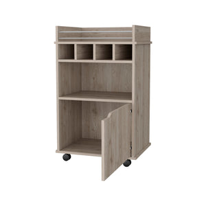 English Elm Macadamia 1-Door Bar Cart with Wheels, Engineered Wood Storage, 4 Bottle Holders & Shelf — Stylish Mobility and Organization B062P175049