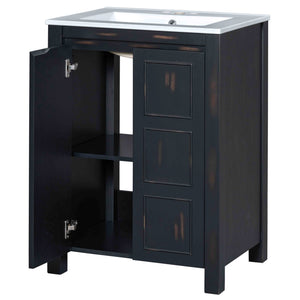 English Elm 48" Vintage Style Bathroom Vanity Cabinet with Ceramic Sink, Soft-Close Doors, Adjustable Shelf, Espresso Finish N729P000003P