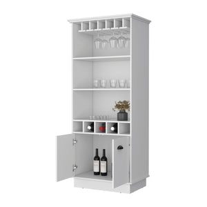 English Elm Claire White Glassware Rack Bar Cabinet with Stemware Display, 3 Shelves, 5 Bottle Racks, Durable Finish B062S00370