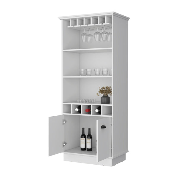 English Elm Claire White Glassware Rack Bar Cabinet with Stemware Display, 3 Shelves, 5 Bottle Racks, Durable Finish B062S00370