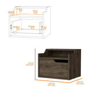 English Elm Dark Brown Floating Nightstand - Modern Wall-Mounted Dual-Shelf Design For Compact Storage & Style B062P175146