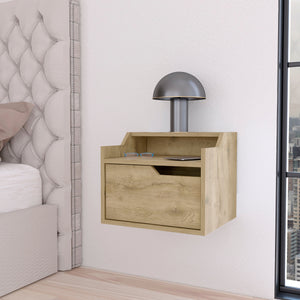 English Elm Macadamia Wall-Mounted Floating Nightstand With Dual Shelves For Smart Storage & Modern Style B062P175141