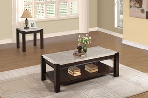 English Elm Genuine Marble Top End Table with Dark Wood Frame, Contemporary Transitional Accent Table 24" H Cherry 30.75 L x 26 W x 6.5 H B011P175757