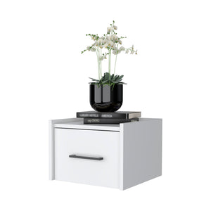 English Elm White Floating Wall-Mounted Nightstand with Drawer and Spacious Top Shelf for Compact Stylish Storage B062P175138