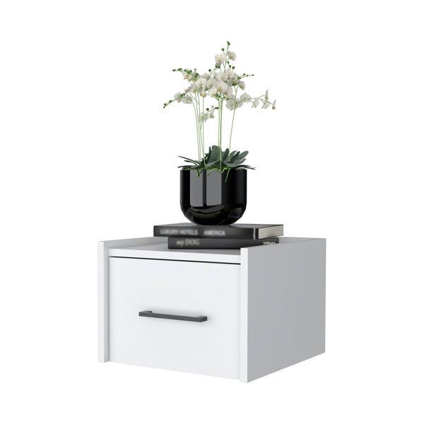 English Elm White Floating Wall-Mounted Nightstand with Drawer and Spacious Top Shelf for Compact Stylish Storage B062P175138