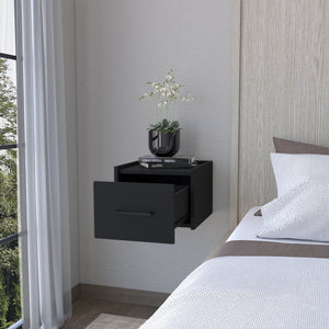 English Elm Wenge Floating Nightstand Wall-Mounted with Single Drawer and Spacious Top Shelf for Modern Bedrooms B062P175145