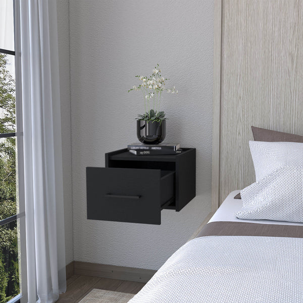 English Elm Wenge Floating Nightstand Wall-Mounted with Single Drawer and Spacious Top Shelf for Modern Bedrooms B062P175145