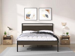 English Elm Ceres Metal Bed Frame Queen in Black with Walnut Headboard & Footboard — 1000lb Sturdy, Storage B083124174