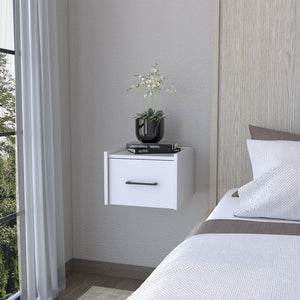 English Elm White Floating Wall-Mounted Nightstand with Drawer and Spacious Top Shelf for Compact Stylish Storage B062P175138