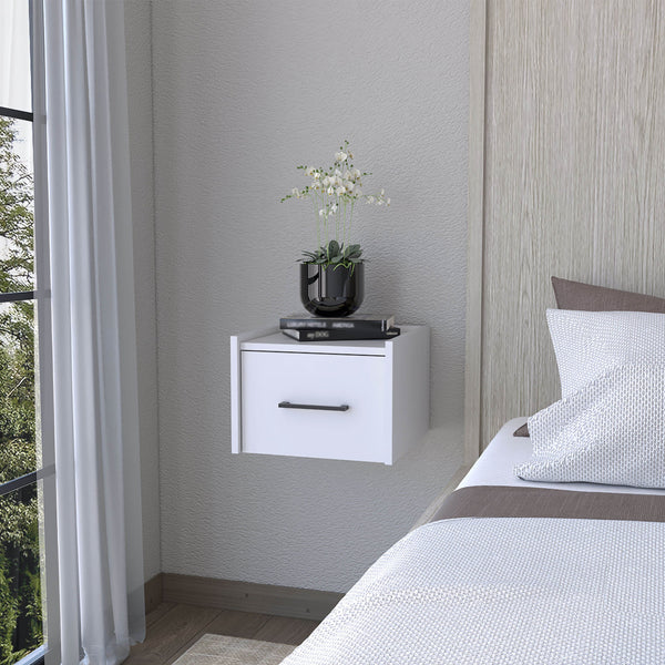 English Elm White Floating Wall-Mounted Nightstand with Drawer and Spacious Top Shelf for Compact Stylish Storage B062P175138