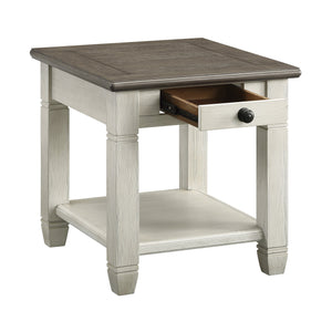 English Elm Rosy Country-Style Cocktail Table with Casters, Two Drawers & Lower Shelf in Two-Tone Wood Finish Antique White 29.5 L x 27.5 W x 12.25 H B011P175714