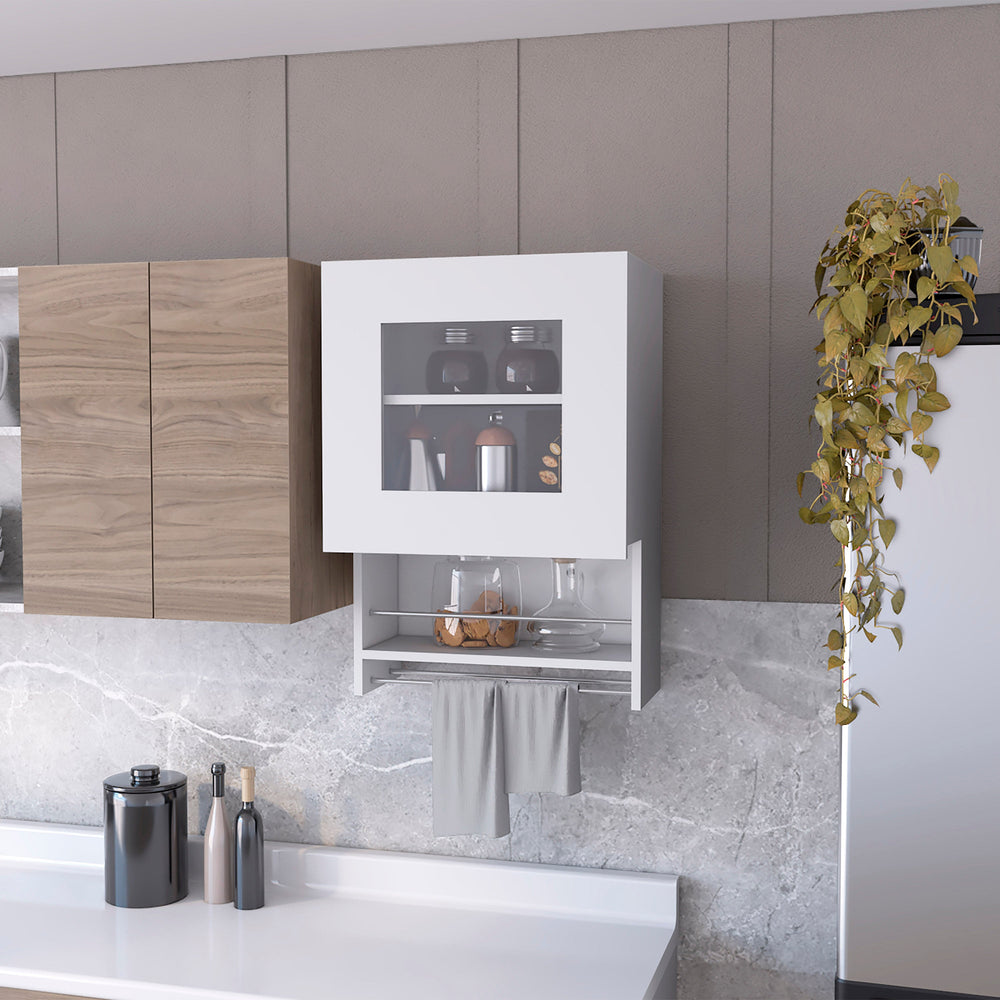 English Elm Nolan Modern White Wall Cabinet with Glass Door, Built-In Spice Rack & Shelf Storage for Kitchen B062P175097