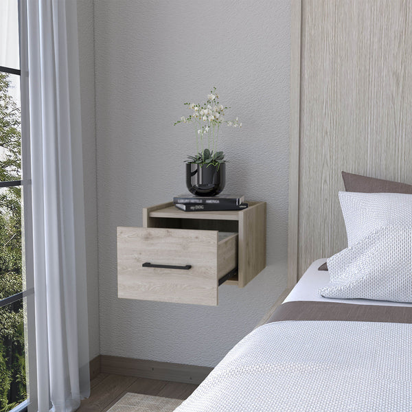 English Elm Light Gray Wall-Mounted Floating Nightstand - Modern Storage Solution For Minimalist Bedrooms & Decor B062P175140