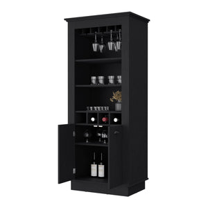English Elm Wenge 4-Built In Wine Rack Bar Cabinet with 10-Glass Holder, 2 Open Shelves, Chic Entertaining Center (96) B062S00385