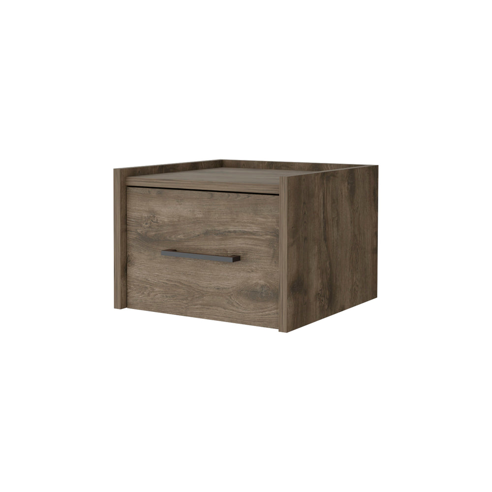 English Elm Dark Floating Wall-Mounted Nightstand with Drawer - Space-Saving Dark Brown Shelf for Books, Charging, Decor B062P175144