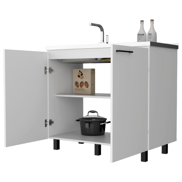 English Elm Wenge Finish Utility Sink Cabinet Set with Aluminum Countertop and Interior Shelving B062S00376