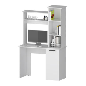English Elm White Spacious Computer Desk with Hutch & 3-Tier Shelves, Cabinet Storage, Elegant Home Office Organizer B062P175110