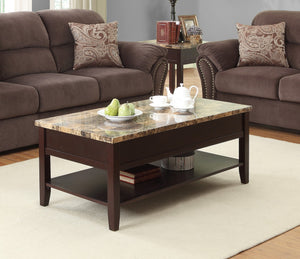 English Elm Dark Orton Lift Top Cocktail Table with Faux Marble Top and Lower Shelf for Stylish Storage Cherry 50.5 L x 26.5 W x 10 H B011P175754