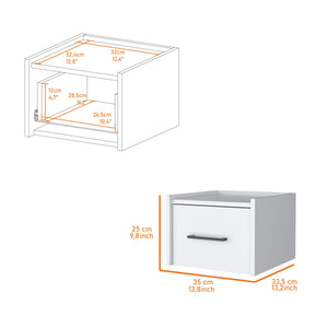 English Elm White Floating Wall-Mounted Nightstand with Drawer and Spacious Top Shelf for Compact Stylish Storage B062P175138