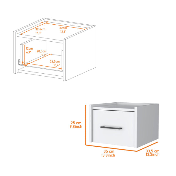English Elm White Floating Wall-Mounted Nightstand with Drawer and Spacious Top Shelf for Compact Stylish Storage B062P175138