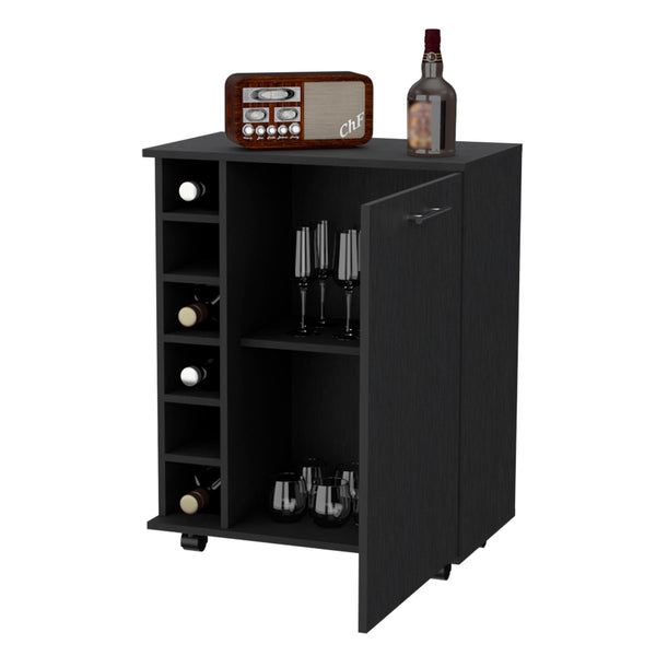 English Elm Wenge Modern Bar Cart with 6-Bottle Rack, Enclosed Shelf & Smooth Casters for Stylish Entertaining B062P175131