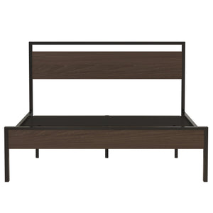 English Elm Ceres Metal Bed Frame Queen in Black with Walnut Headboard & Footboard — 1000lb Sturdy, Storage B083124174
