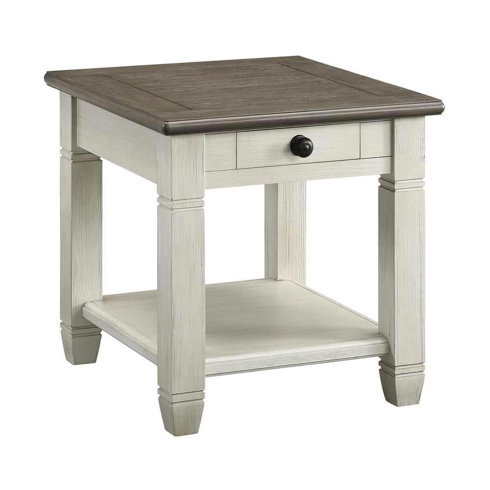 English Elm Rosy Country-Style Cocktail Table with Casters, Two Drawers & Lower Shelf in Two-Tone Wood Finish Antique White 29.5 L x 27.5 W x 12.25 H B011P175714