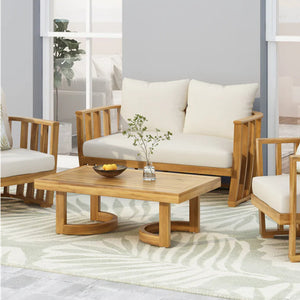 English Elm Christopher Knight Home® - Outdoor Acacia Wood Loveseat & Coffee Table Set with Teak Top, Beige Cushions, Durable Patio Duo 70457.00BGE