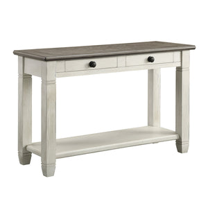 English Elm Rosy Country-Style Cocktail Table with Casters, Two Drawers & Lower Shelf in Two-Tone Wood Finish Antique White 51.5 L x 21.75 W x 12.25 H B011P175713