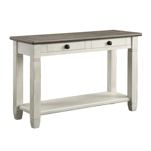 English Elm Rosy Country-Style Cocktail Table with Casters, Two Drawers & Lower Shelf in Two-Tone Wood Finish Antique White 51.5 L x 21.75 W x 12.25 H B011P175713
