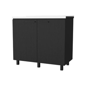 English Elm Wenge Finish Utility Sink Cabinet Set with Aluminum Countertop and Interior Shelving B062S00377