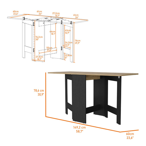 English Elm Wenge Folding Dining Table in Macadamia Finish — Space-Saving 3-Mode Convertible Table, Stable 22 lb Capacity, Compact Collapsible Design for Small Homes and Multiuse Spaces B062P175105