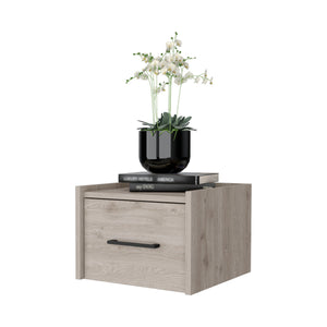 English Elm Light Gray Wall-Mounted Floating Nightstand - Modern Storage Solution For Minimalist Bedrooms & Decor B062P175140